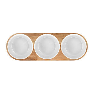 Set of 3 bowls 28.5x9.5x6.1 cm with wooden stand (porcelain)