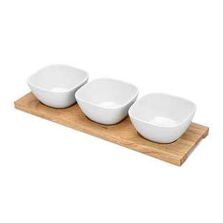 Set of 3 bowls 31x10x5.2 cm with wooden stand (porcelain)