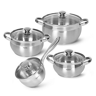 8PCS Cookware set PRIME 8 pcs with glass lids (stainless steel)