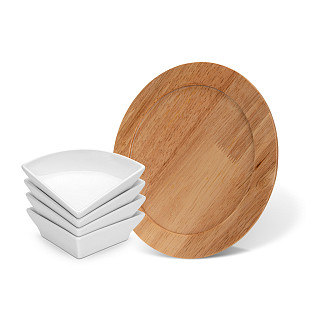 Bļodiņu komplekts koka statīvā 4 gab. 31x21x3,8 cm (porcelāns)