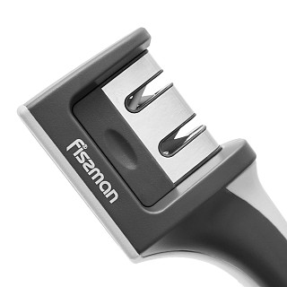 Точило для ножей 19x5x6 см двухшаговой заточки, цвет СЕРЫЙ (камни из карбида и керамики)