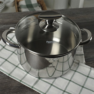 Stockpot ELEGANCE 20x10 cm / 3.1 LTR with glass lid, pouring lip and lid strainer (stainless steel)
