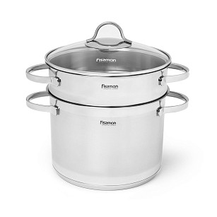 Stockpot GABRIELA 20x14.5 cm / 4.5 LTR with glass lid and steamer insert (stainless steel)