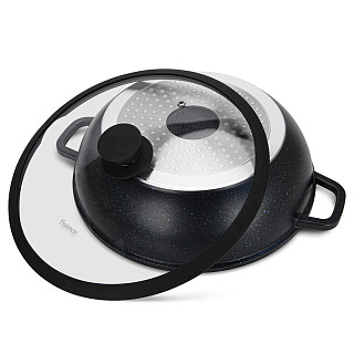 Shallow casserole NORD STONE 32x8.5 cm / 5.5 LTR with glass lid (cast aluminium with non-stick coating)