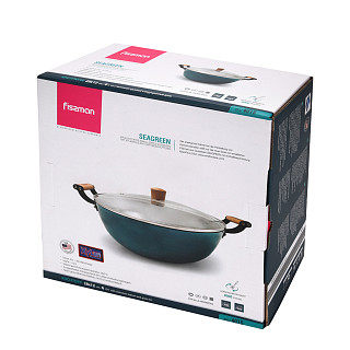 Puodas SEAGREEN 28x12 cm / 6 l su stikliniu dangčiu (palengvintas emaliuotas ketus su nelipnia danga)