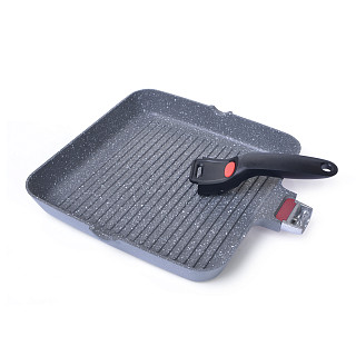 Square grill pan LA GRANITE 28x4.5 cm with detachable handle and THERMIC point with induction bottom (aluminium with non-stick coating)