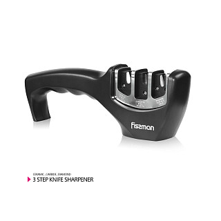 3 step knife sharpener 21x5x7 cm BLACK (ceramic, carbide, diamond)