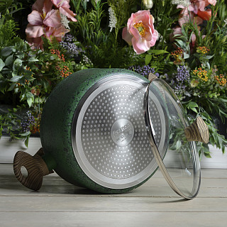 Stockpot MALACHITE 20x9.8 cm / 2.7 LTR with glass lid with induction bottom (aluminium with non-stick coating)