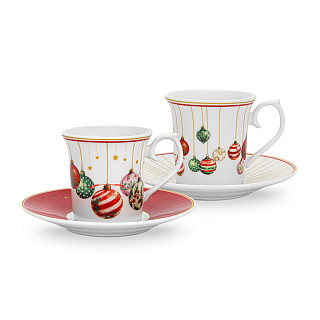 Set of 2 cups CHRISTMAS BALLS 90 ml with saucers (new bone china)