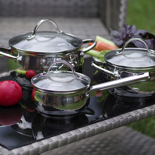 Saucepan MARTINEZ 14x7 cm / 1.1 LTR with glass lid (stainless steel)