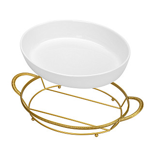 Serving dish 36.2x23.2х7.3 cm with metal stand (porcelain)