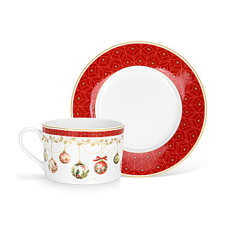 Krūzīšu komplekts CHRISTMAS BALLS 200 ml ar apakštasītēm, 2 gab. (jaunais kaula porcelāns)