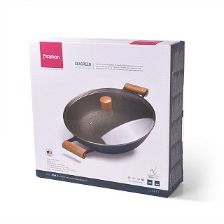 Wok panna SEAGREEN 32x9,2 cm / 5L ar stikla vāku (vieglināts emaljēts čuguns ar pārklājumu)