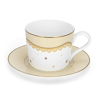 Krūzīte CHRISTMAS EVE 250 ml ar apakštasīti, zelta krāsā (smalkais kaula porcelāns)