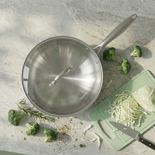WOK keptuvė AETERNUM 32x9 cm su stiklo dangčiu (nerūd. pl.)
