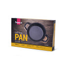 Pan 18x4.5 cm with two side handles on wooden tray (cast iron)
