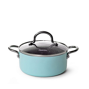Mini cooking pot MINI CHEF 18x8 cm / 1,8 LTR with glass lid, color AQUAMARINE (aluminium with non-stick coating) (12 pcs per display box)