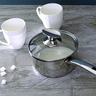 Sauce pan ELEGANCE 16x8 cm / 1.6 LTR with glass lid, pouring lip and lid strainer (stainless steel)