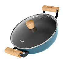 Shallow casserole SEAGREEN 24x7 cm / 2.5 LTR with glass lid (enamelled lightweight cast iron with non-stick coating)