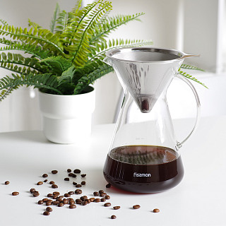 Coffee pot POUR OVER 900 ml with stainless steel filter (borosilicate glass)