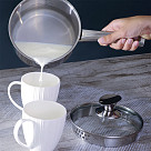 Sauce pan ELEGANCE 16x8 cm / 1.6 LTR with glass lid, pouring lip and lid strainer (stainless steel)