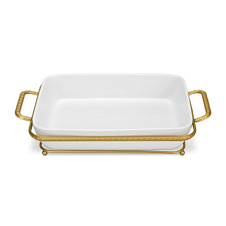 Serving dish 35x20.5х7.4 cm with metal stand (porcelain)