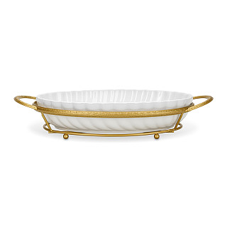 Serving dish 34.2x18.7х6.5 cm with metal stand (porcelain)