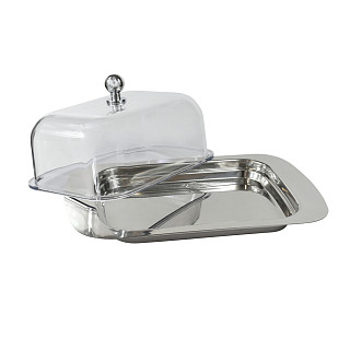 Butter dish with plastic lid 18x12x7 cm (stainless steel)