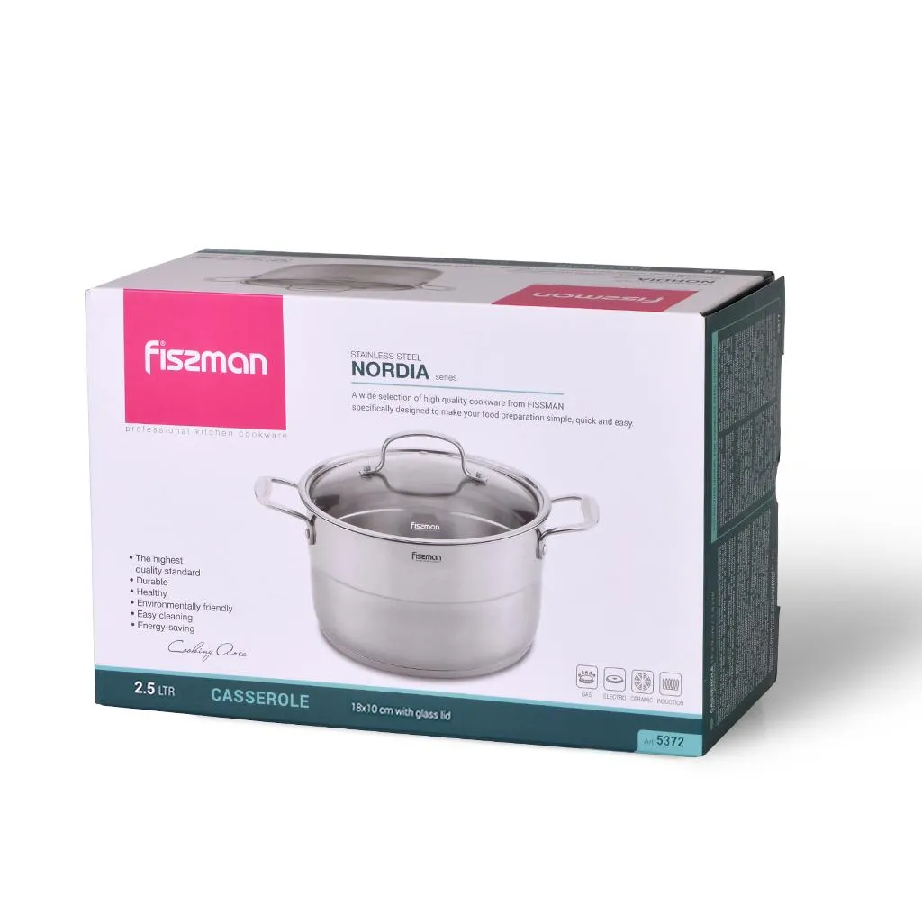 FISSMAN 304 Stainless Steel Cooking Sauce Pot With Glass Lid